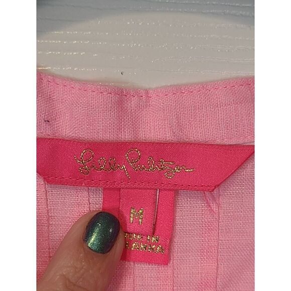 Lilly Pulitzer Sarasota Tunic Top Blouse Pink Isle, 100%Linen | Size M | EUC - Picture 6 of 11